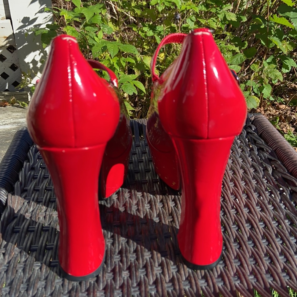 High Heel Platform Red Faux Patent Leather Mary Jane Shoes Women's Size 10 - Picture 4 of 6